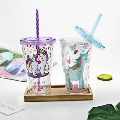 China Glitter Inside Double Wall Plastic Trink Cup 16oz Glitter Cup Screw Lid Cup Tumbler With Clear PET Insert for sale