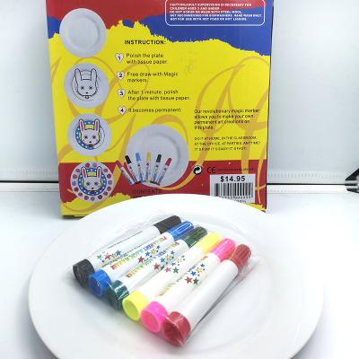 China 7.5inch Viable Ceramic Dish Magic Dish Of Painting Or Drawing With 5pcs Markers Ceramic Paint For Kids Magic Dish Kit for sale