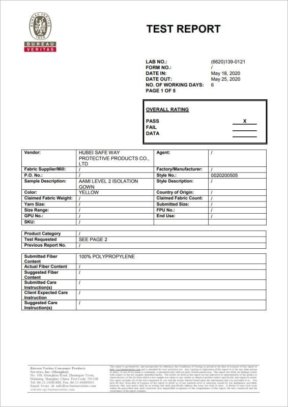 AAMI Level 2 - HUBEI SAFETY PROTECTIVE PRODUCTS CO.,LTD(WUHAN BRANCH)