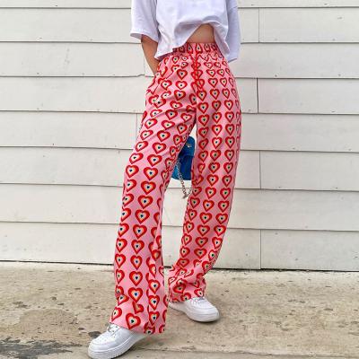 China QUICK DRY Elastic Waist Women Pants Print Straight Leg Comfortable Loose Lower Causal Women for sale