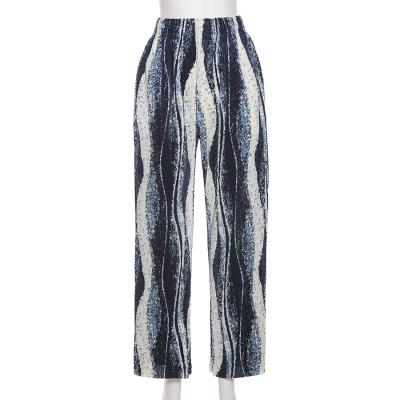 China Anti-wrinkle factory fashion stripe dyed tie pants pleated soft high waist leisure vintage chic pants for sale