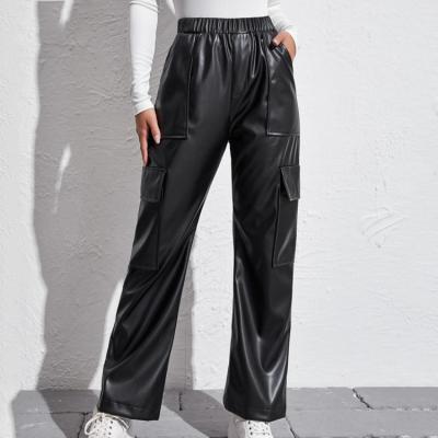 China Fashionable Custom Anti-wrinkle PU Casual Cargo Pants High Waist Leather Pants Factory Direct Selling for sale