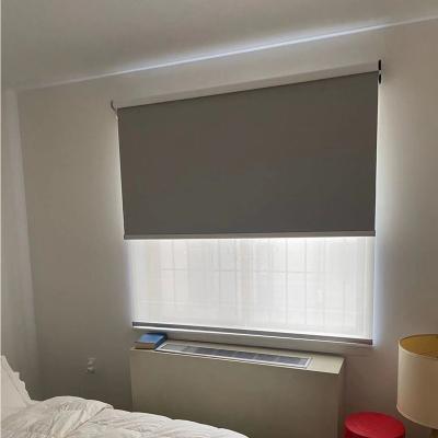 China Minimalist Luxury Double Layers Roller Blinds Double Window Shades 100% Smart Auto Blackout for sale