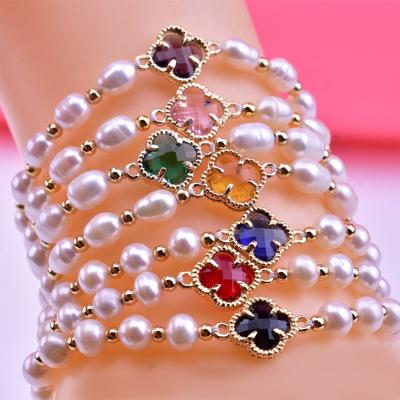 China New ladies lucky freshwater pearl bracelet CLASSIC four leaf clover crystal bracelet for women bracelet gift for sale