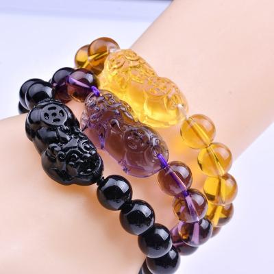 China CLASSIC wholesale ethnic citrine jewelry Obsidian bead Pixiu bracelets men and women Feng Shui bracelet for sale