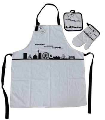 China Glove Baking Aprons Oven Wear 3Pcs Mitt Set Apron Set Cotton Kitchen Apron Set for sale