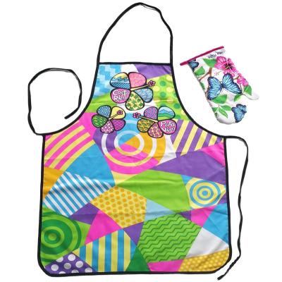 China Casual Full Set Kitchen Apron Oven Glove Set 3pcs Apron Full Set for sale