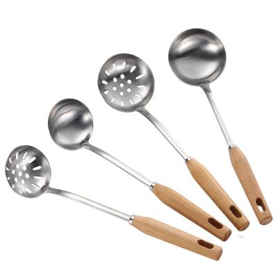 China Durable Professional Manufacture 304 Stainless Steel Kitchenware Set Wooden Handle Cooking Spoon for sale