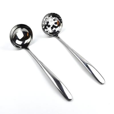 China Factory Direct Selling Long Handle Stainless Steel Pot Soup Spoon Viable Thick Hot Sieve Spoon for sale