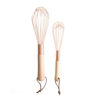 China Viable Hot Selling Rose Gold Wooden Handle Small Egg Beater for sale