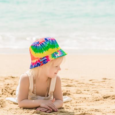 China Kids Summer Sunshade Palm Coconut Tree Tie Dye Casual Beach Bucket Hat Custom Fisherman For Baby for sale