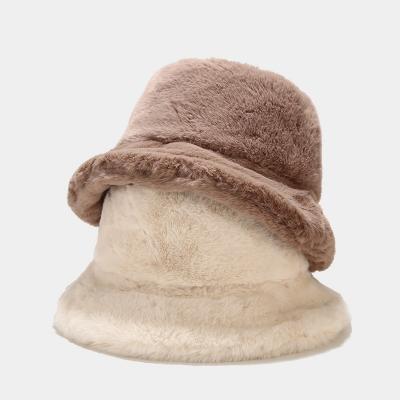 China Plush Winter Women Faux Fur Solid Color Bucket Hat Thick Thick Warm Hat For Women Men for sale