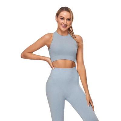 China Breathable Women Athletic Compression Workout Sports Seamless Fitness Crop Tank Top Yoga Leggings Sets Tracksuit for sale