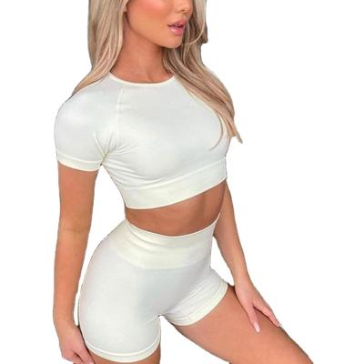 China Breathable Women 2 Pieces High Waist Compression Workout Crop Top Shorts Fitness Yoga Set Gym Equipments for sale