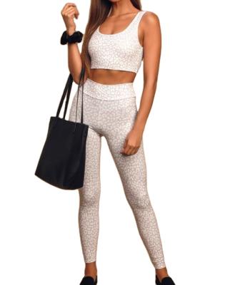 China Lulu Gym Fitness Tracksuit White Breathable Compression Leopard Yoga Set Tops Tank And Pants Gaiters For Women for sale