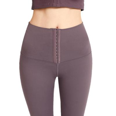 China Breathable Women's High Waisted Yoga Pants With Adjustable Waist Corset Belt Gaiters Sports Pants Waist Trainer Pants for sale