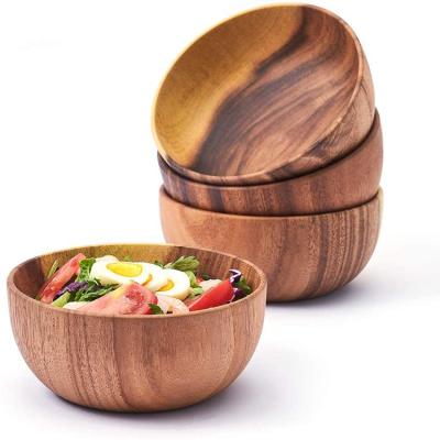 China 6.3 Inch Sustainable Acacia Round Wooden Salad Bowl For Fruits And Salads for sale