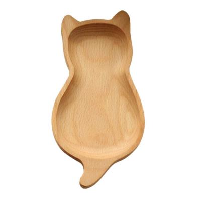 China Viable Wooden Cat Plate Sauce Dishes Kitchen Utensil Dessert Tray Cartoon Cat Shaped Dipping Bowls Nut for Cake Fruit Candy for sale