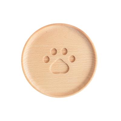 China Sustainable Wooden Coaster Bear Paw Groove Creative Shape Round Wooden Coaster for sale