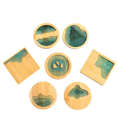 China Creative Epoxy Transparent Bamboo Square Round Tea Coaster 100% Natural Eco Friendly Sustainable for sale