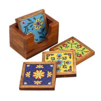 China Natural Wooden Decorative Drink Coaster Sustainable With Ceramic Tile In Handmade for sale