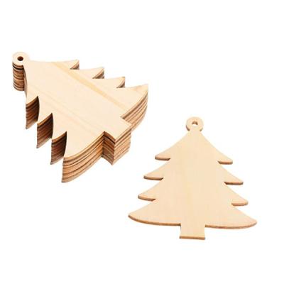 China Eco-Freindly Wooden Christmas Tree Cutouts Embellishments Hanging Ornaments With Strings For Christmas Decoration for sale