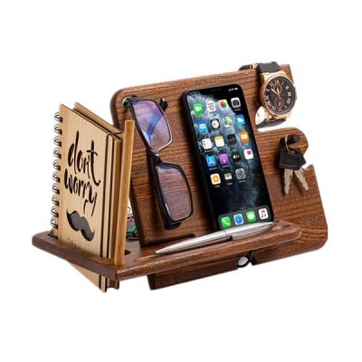 China Eco-Friendly Wooden Phone Stand With Notepad Wallet For Desk Accessories for sale