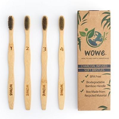 China Collapsible Natural Organic Bamboo Toothbrush Eco-Friendly Wood, Ergonomic Biodegradable Handle, 4 Pack for sale