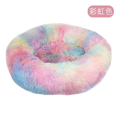 China Stored Pet Houses Furniture Multi Color Plush Round Mat Warm Pet Bed Supplies Donut Bed for sale