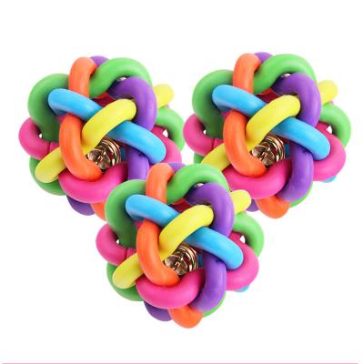 China Sustainable Colored Rubber Ball With Interactive Bell Dog Rolling Toys TPR Molar Sound Training Balls for sale