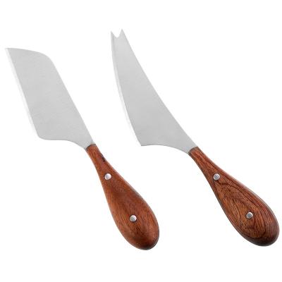 China Sustainable Hot Sale Embossed Cheese Tools Blister Card Stainless Steel Wooden Cheese Knives With Wooden Handle for sale