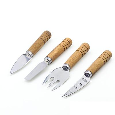 China Best Selling Sustainable Wooden Cheese Tools Kitchen Color Box Metal 4pcs Cheese Knife for sale