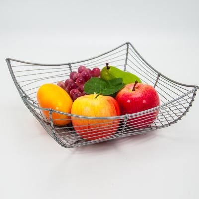 China Sustainable Powder Coating Gray Metal Iron Steel Wire Picnic Fruit Vegetable Basket for sale