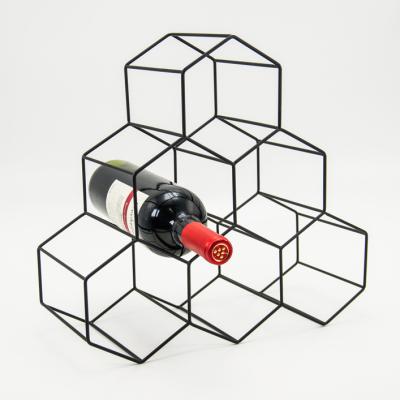 China Black Powder Coating Sustainable Honeycomb Six Bottle Wine Rack Hexagonal Rack for sale