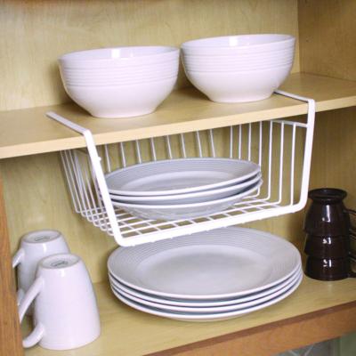 China 2 Sizes PE Coating Metal Wire Iron Wire Shelf Organizer Viable For Cabinet Under Hanging Storage Basket for sale