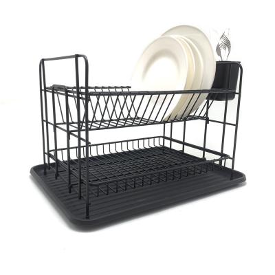 China Sustainable 2 Tier Dish Metal Dryer Cabinet Organizer Iron Steel Kitchen Drying Dish Rack for sale