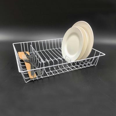 China Simple Viable White Dish Rack Metal Wire Bowl Cups Spoon Storage Kitchen Organizer Dish Drying Rack for sale