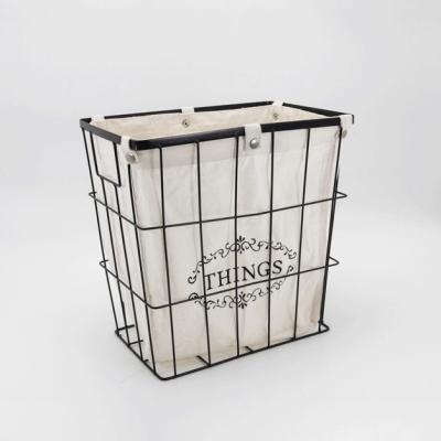 China Sustainable Square Laundry Metal Wire Storage Basket With A Cloth Bag for sale