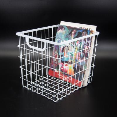 China Large Magazine Storage Kitchen Sustainable Metal Flat Iron White Living Room Basket For Organization for sale