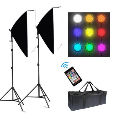 China Photography Softbox For Video Recording LED Soft Boxes Lighting Set 3000-6000K 45W Dimmable RGB Led Light Head With 50cm*70cm Remote for sale