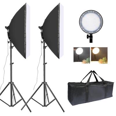 China Photography Bi-Color Softbox LED Lighting Head 3000K - 5500K Color Dimmable Kit 45W LED Light Temperature With Photo Light Stand 50cm*70cm for sale