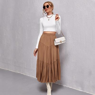 China Best Selling Anti-Static Women Fashion Casual Loose Ruffled High Waist Hem Solid Color Skirts for sale