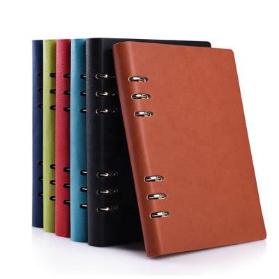 China Custom Printed Black Loose Leaf Hard Cover Travel A5 PU Leather Notebook for sale