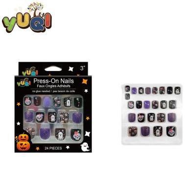 China New Fashoin Style Halloween Clear Finger Kids Prenss On Nails Stick On False Nail 24Pcs for sale