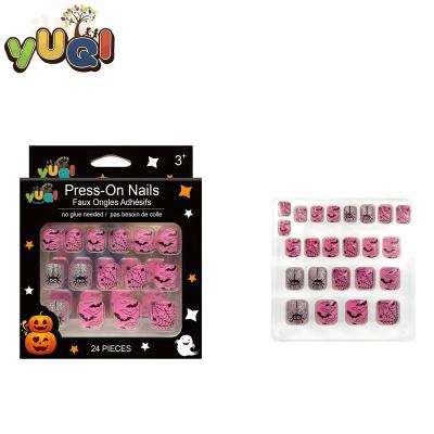 China Fashoin's Wholesale Nail Art Abs Halloween False Press On Nails With Pre-Gum For Kids 24Pcs for sale