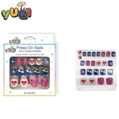 China Fashoin Maker Colorful Festival Full Cover Press On Nail Artificial Nail For Kids 24Pcs for sale