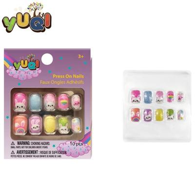 China Fashoin Customized Cute Cartoon Kids Fake Nails Artificial Glue On Nails For Kids 10-12Pcs for sale