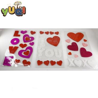 China Reuse Valentine's Day Tpr Gel Heart Jelly Glass Window Sticker Home Decoration I Love You for sale