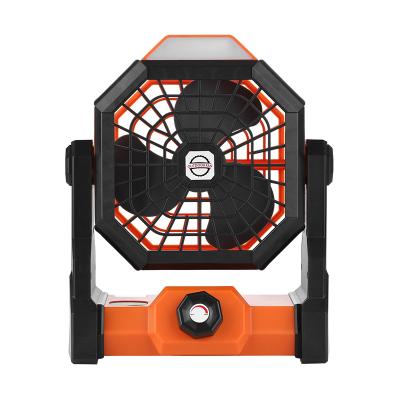 China Metal Usb 8000mah Battery Camping Fan With Led Lantern Portable Camping Fan Stand Rechargeable Home Fan for sale