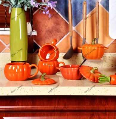 China Viable Porcelain Hand Painted Pumpkin Stoneware Series Pumpkin Theme Halloween Ceramic Dinner Set for sale